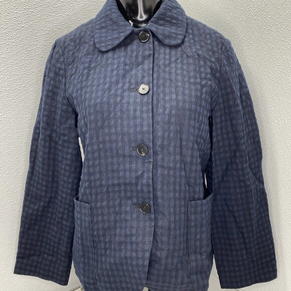 NEW TOAST Women’s Cotton Wool Herringbone Check Jacket Size 0 Navy Blue - Picture 1 of 11